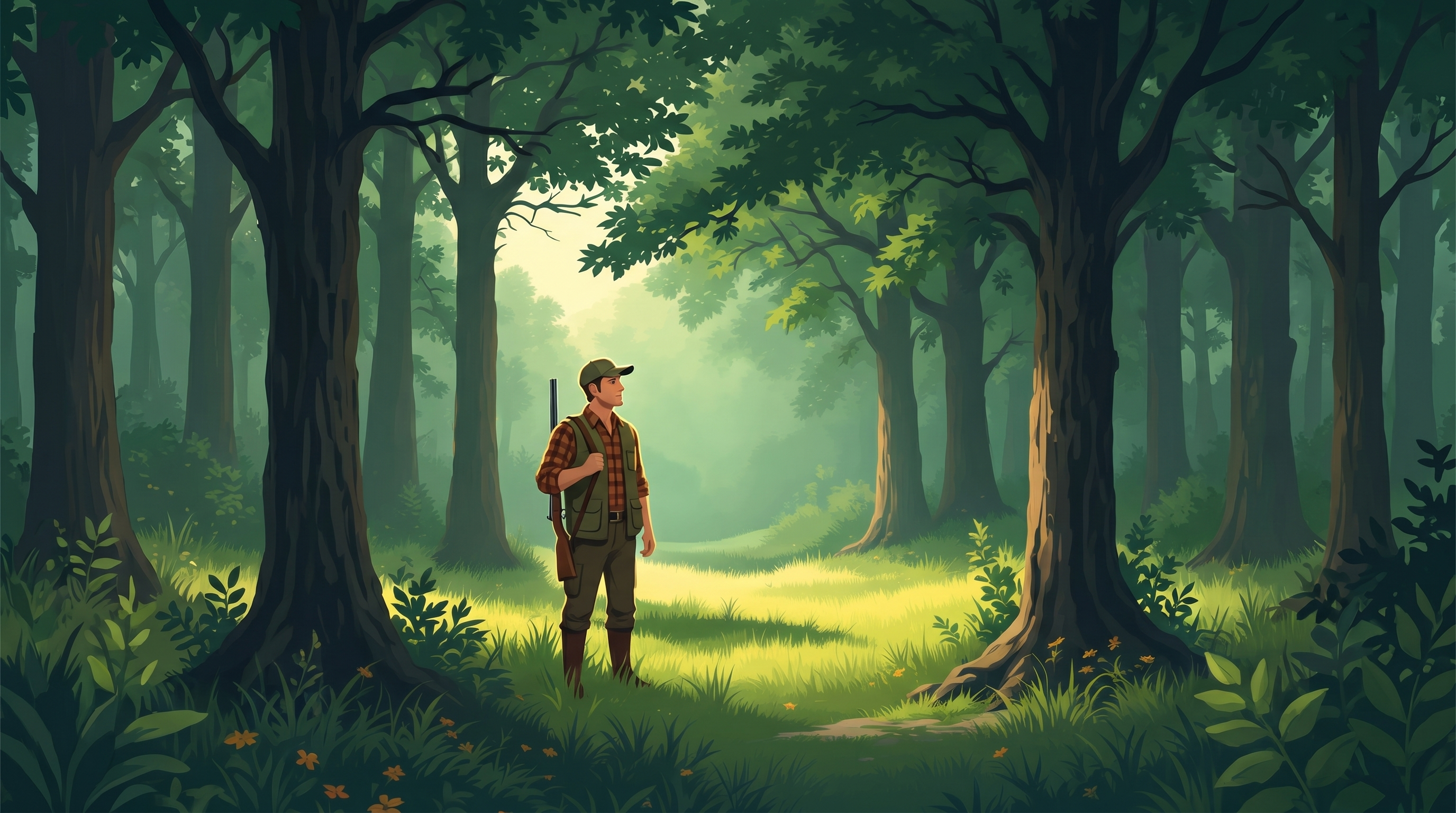 A hunter standing at the trailhead, reading the outfitter's notice